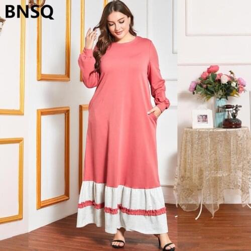 Eid Hit Color Embroidery Abayas Maxi Dress Womens 2021 Plus Size V Neck Long Sleeve Muslim Robes Arabic Turkey Clothes F2781