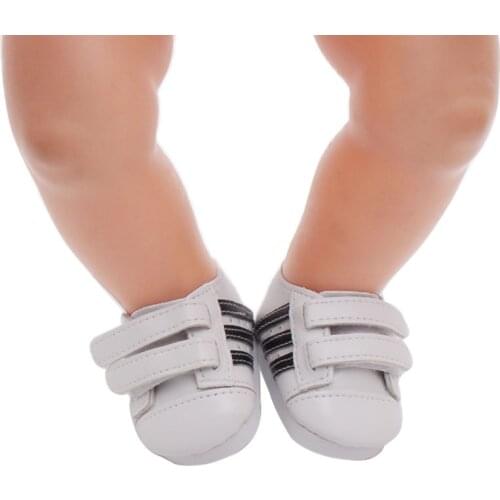 40-43 Cm Boy Dolls PU Shoes White Velcro sneakers American Newborn Baby Toys Accessories Fit 18 Inch Girl Doll Gift g14