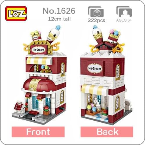 LOZ 1626 City Street Ice Cream Cold Drink Store Architecture 3D Model DIY Mini Blocks Bricks Building Toy for Children no Box