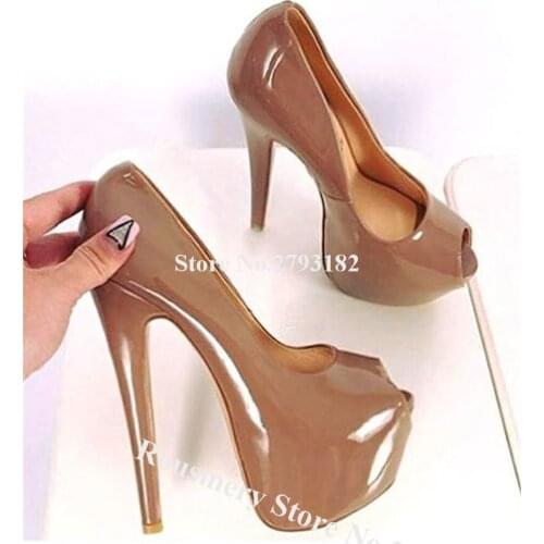 Top Fashion Peep Toe Patent Leather High Platform Stiletto Heel Pumps Brown Suoer High Heels Formal Club Dress Shoes