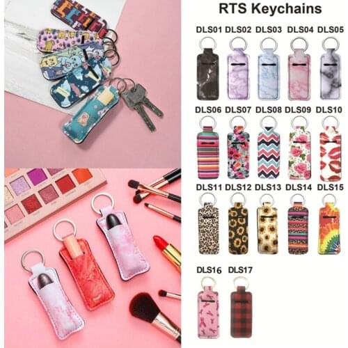 New Simple Lipstick Bag Keychain Holder PU Leather Sunflower Leopard Bag Key Chain Gifts Accessory Lip Balm Lipsticks Keyrings