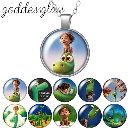 Disney Cartoon Dinosaur Arlo Spot Round Glass glass cabochon silver plated/Crystal pendant necklace jewelry Gift