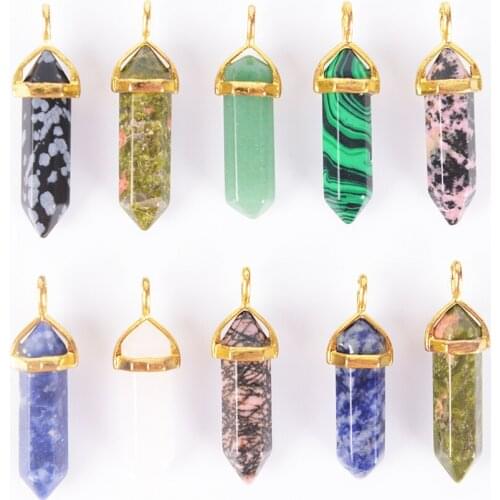 Bullet Shape Natural Stone Pendant Real Purple Crystal Men Women Chakra Gem Stones Quartz Pendants Summer Jewelry Gift D784-D790
