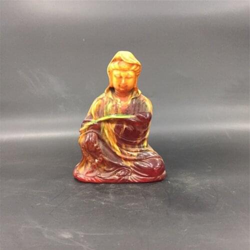 Early collection flower amber sitting Guanyin ornaments family collection