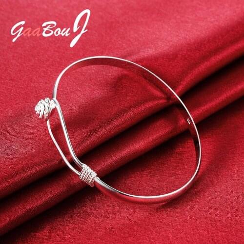 925 Sterling Silver Flower Luxury Bangles Bracelet For Women Wedding Engagement Party Fashion Jewelry Female Gifts GaaBou
