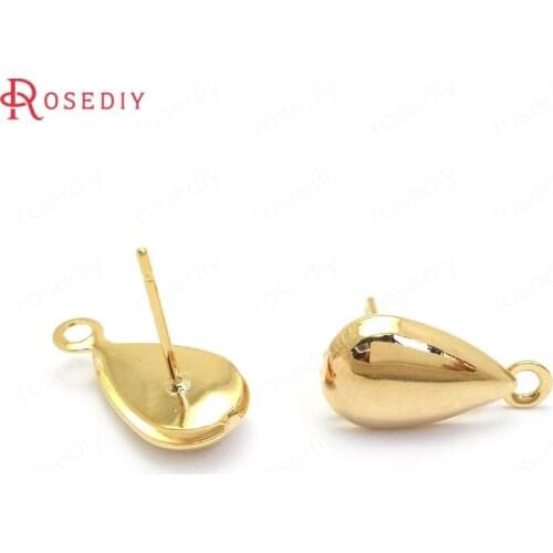 37135)20PCS 17x9MM 24K Gold Color Brass Drop Shape Stud Earrings High Quality Jewelry Making Supplies Diy Findings Accessories