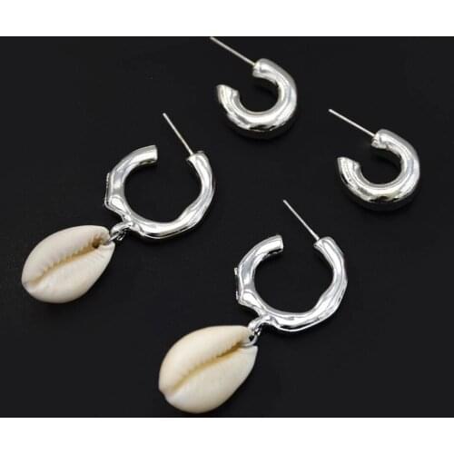 Summer Vintage Beach Shell Pendant Bohemian Ethnic Style Hoop Earrings for Women Gold color Alloy Ear Piercing Turkish Jewelry