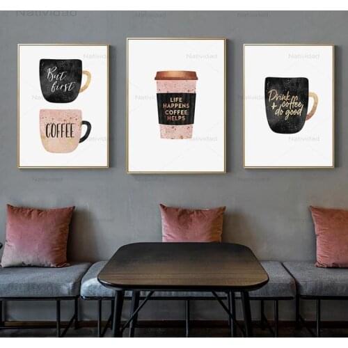 Nordic Abstract Coffee Cup Canvas Painting Print Wall Art Pictures for Dining Room Kitchen Cafe Decor Cute Afternoon Tea Poster