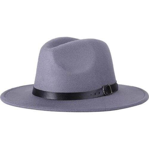 Vintage Unisex Autumn Winter Fedora Wide Brim Cap Outdoor Casual Hat with Belt