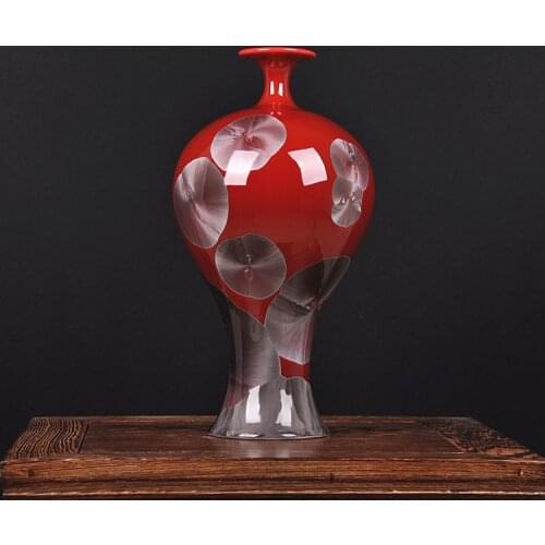 Jingdezhen high-grade ceramics color glaze vase art red classic modern Home Furnishing decorated living room decoration
