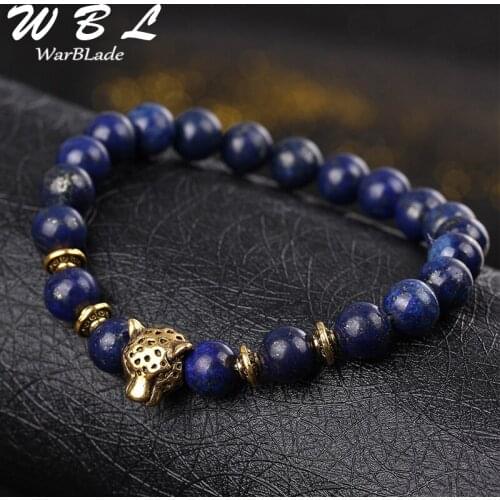 WBL Natural Stone Lapis Lazuli Bracelet Men Charm Leopard Tiger Eye Lion Head Bracelets Bangles For Women Jewelry Vintage