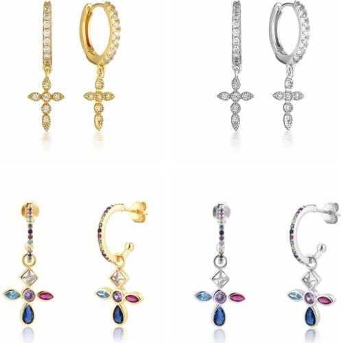 BOAKO 925 Sterling Silver Hoop Cross Earrings For Women Stud Earrings Gold/Silver Jewelry Ear Piercing Fine Gift Серьги #Yj