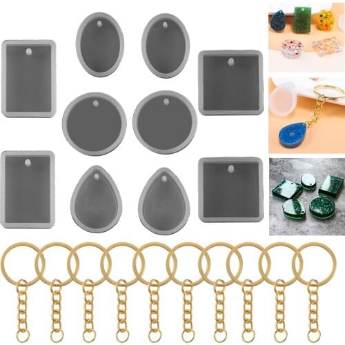 20Pcs/Set Keychain Pendants Epoxy Resin Silicone Mold Kit with Keyrings for DIY Resin Crafts Jewelry Key Chain Making Tools