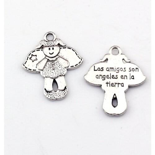 20pcs Los amigos son angeles en la tirra Pendants Fashion Jewelry DIY Fit Bracelets Necklace 19x23mm A-499