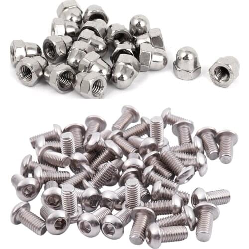 20Pcs M6 Thread Dia Dome Head Cap Acorn Hex Nuts with 50Pcs M6X12mm Stainless Steel Hex Socket Button Head Screws