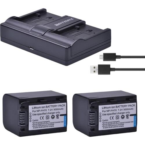 2pc 3000mAh NP-FH70 NP FH70 battery+USB Dual Charger for sony NP-FH30 NP-FH100 NP-FH50 HDR-CX12E,HDR-CX7E,HDR-SR10E,HDR-SR12E