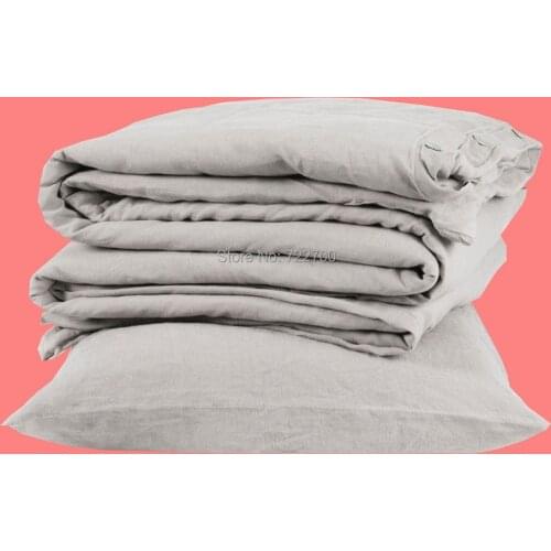 3Pcs Real Natural Pure linen Sheet set Shams French Vintage Linen Pillow Case Bed Washed Linen Sheets Pillowcases
