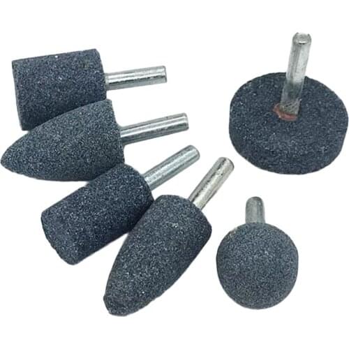 5/6Pcs High Efficiency Cylinder Cone T shape Brown Corundum Grinding Head 6mm Shank Diameter Stone Wheel Rotary Tools