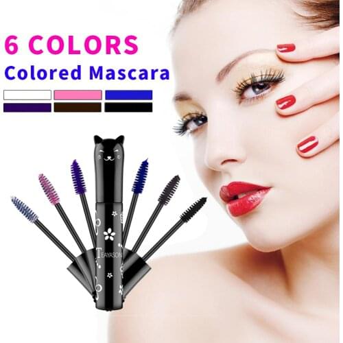 6 Colors Professional Makeup Mascara Waterproof Fast Dry Eyelashes Curling Lengthening Makeup Eye Lashes Blue Purple Mascara
