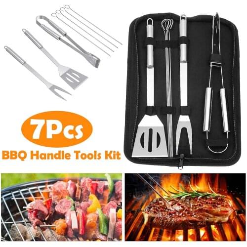 7 Pcs/set Grill BBQ Stainless Steel Barbecue Grilling Tools Set BBQ Accessories Utensil BBQ Grill Tool Sets Cooking Tools
