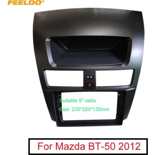 FEELDO Car Audio 9" Big Screen DVD Fascia Frame Adapter For Mazda BT-50 With Emergency Light & Wiring 2Din Dash Panel Frame Kit