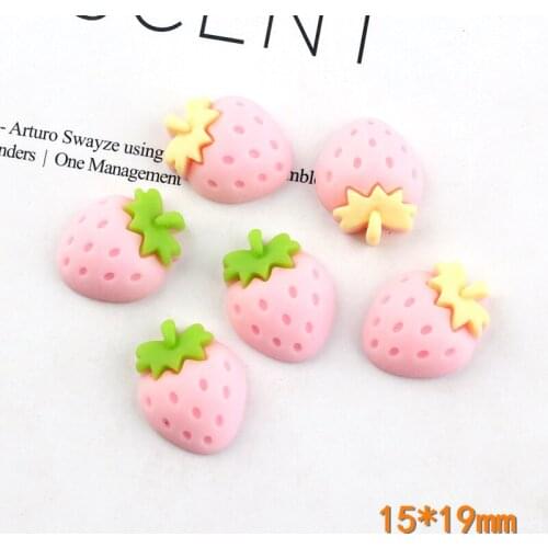 Free Shipping 20pcs Kawaii Pink Fruit Strawberry Resin Cabochons 15*19mm Embellishments Scrapbooking Flatback Cameo Patch Sticks