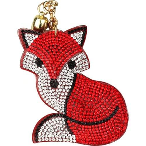 Fox Leather Tassel KeyChain Rhinestone Cute Animal Gold Car Key Ring Holder Bag Car Keyring Crystal Key Chains Pendant Jewelry