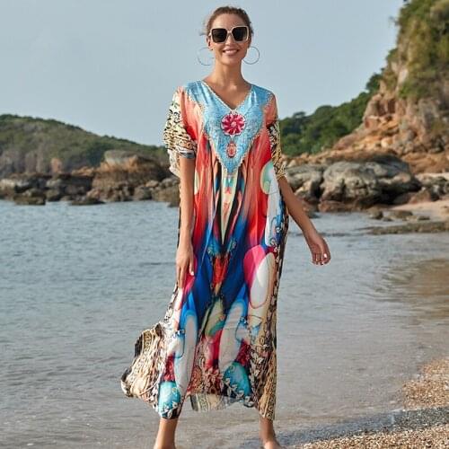 Quick Dry Cover-ups 2021 Robe Plage Bikini Cover up Beach Pareo Plus size Bohemian Dress Swimsuit cover up Beachwear Kaftan
