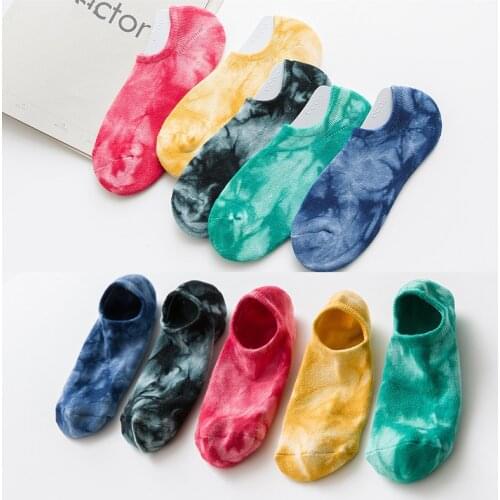 Tie Dye Colorful Sock Mens Boat Adult Thin Mans Socka Fashion Sox High Quality Hip Hop Cotton Spring Unisex Trendy Calcetines