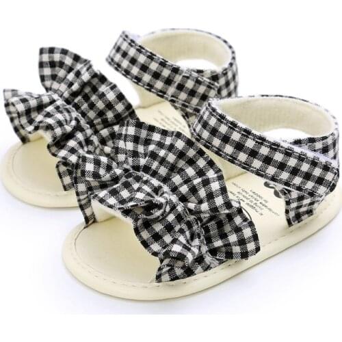 Toddler Baby Shoes Summer Sandals For Kids plaid Breathable Princess Sandals Anti-Slip Bow Beach Shoes