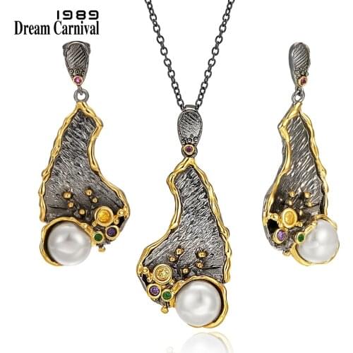DreamCarnival1989 New Original Feminine Earings-Pendant-Necklace Jewelry Set for Women Lady Pearl Unique Gothic Fashion EP3993S2