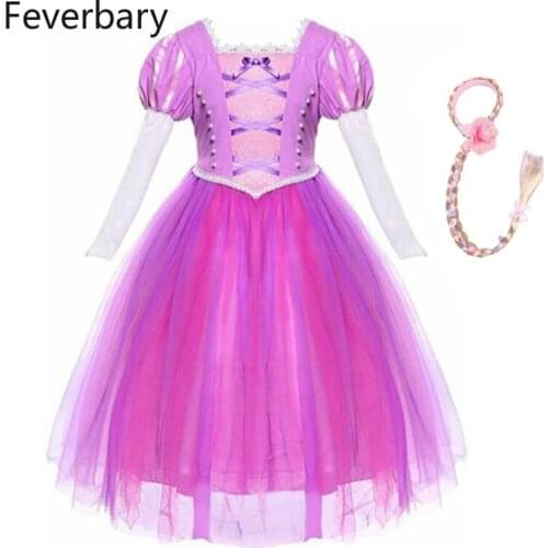 Feverbary Princess Sofia Dress Girl Rapunzel Wig Dress Halloween Birthday Child Cosplay Sofia Gown Kids Clothing