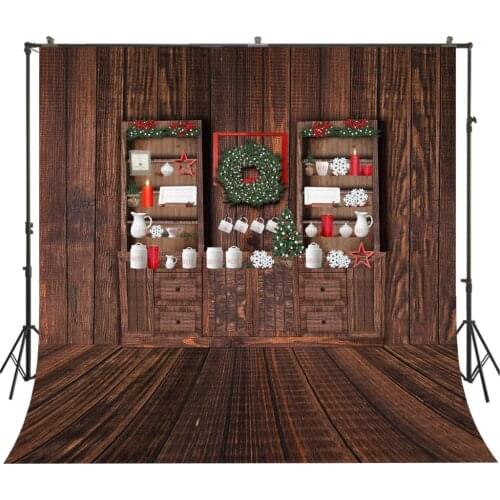 Rustic Christmas Backdrop Noel Party Banner Winter Brown Wood House Kid Portrait Background Kitchen Decoration Photo Studio Prop