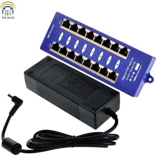 Mode B Gigabit 8 Port Passive PoE Injector power over ethernet connector with 24Volt 120Watt power supply