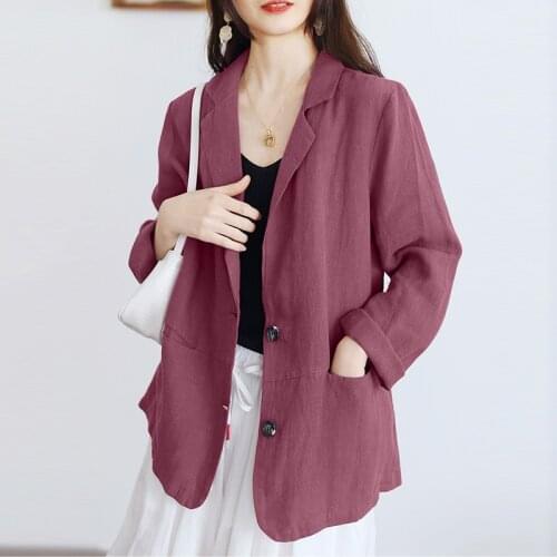 Casual Lady Lapel Long leeve Cardigans ZANZEA Elegant Solid Outwear 2021 Autumn Cotton Linen Office Coats Womens Fashion Blazer