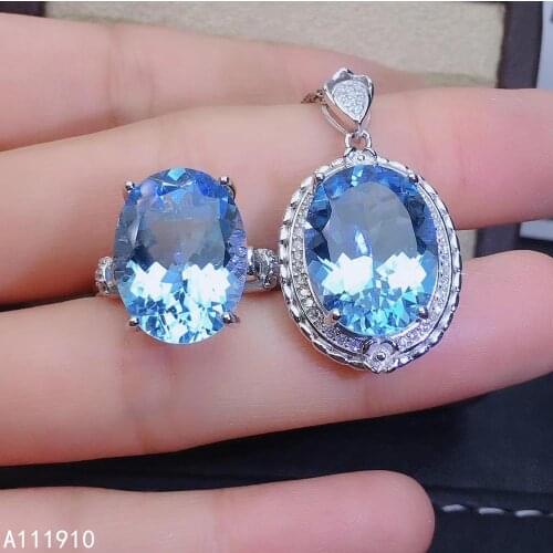 KJJEAXCMY fine jewelry 925 sterling silver inlaid Natural Blue topaz pendant ring Womens suit support detection fashion