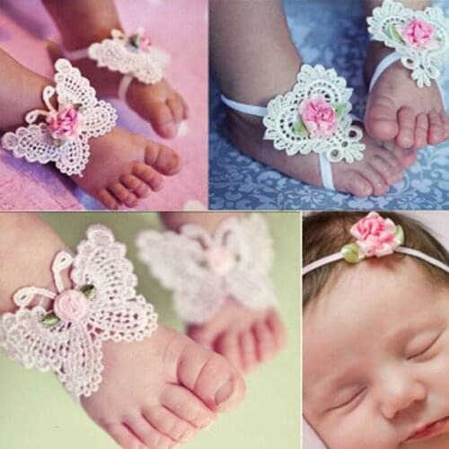 3PCS Flower 2021 Headband Baby Girls Barefoot Sandals Hair Foot Accessories Elastic Fashion Foot Decoration Kids Gift