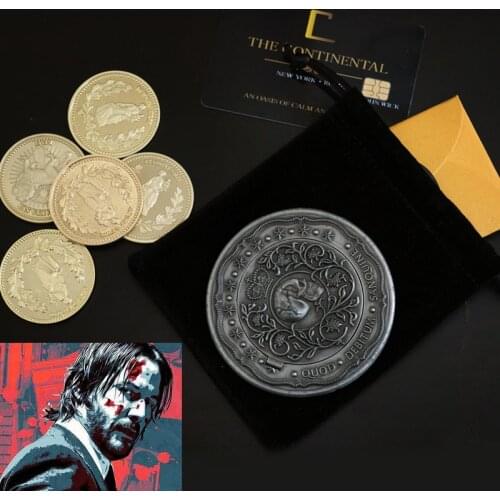Movie John Wick Cosplay Prop Accessories Gold Coins With Continental Hotel Card Blood Oath Marker