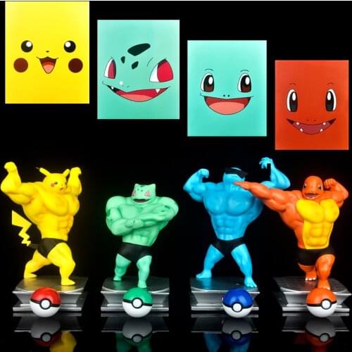 TAKARA TOMY Pokemon Cartoon Cute Doll Model Fitness Muscle Man Funny Creative Pokemon Fire Dragon Ball Tyrannosaurus Model Toy