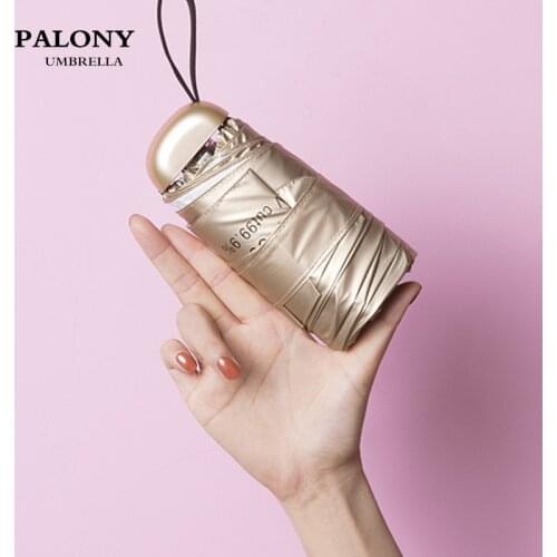 PALONY 6 folding Mini Pocket Rain Umbrella Parasol 14CM Cute Anti-UV Women Girl Titanium Silver Gold Coating Umbrella for Kids