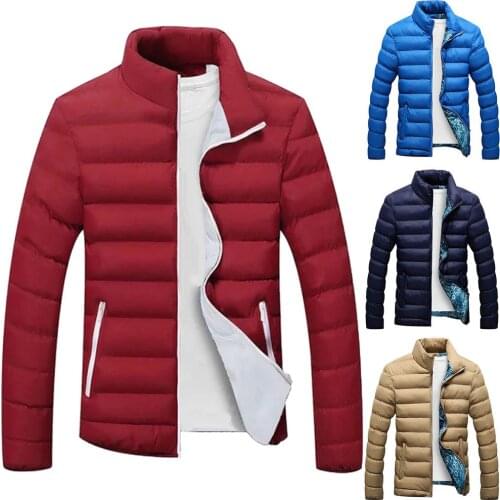 Plus Size Men Solid Color Zip Stand Collar Long Sleeve Jacket Cotton Padded Coat Winter Jacke Männer 2020