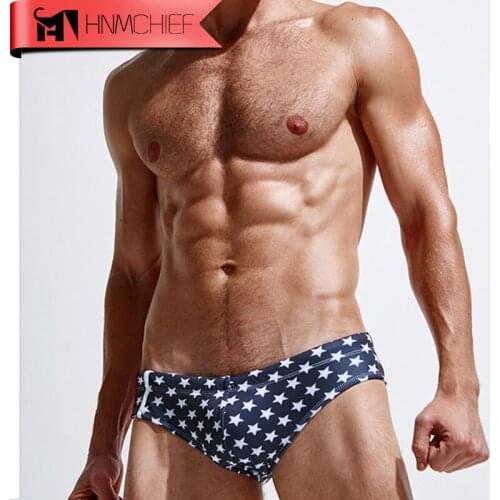 2017 New Gay Mens Star/Camouflage/Stripe Print Swimwear Men Swim Briefs Boxers Sexy Low Waist Surf Swimming Trunks Bathing Suit