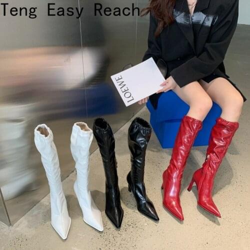 New Winter Knee High Boots Women with Boots Long Was Thin Woman High Simple Female Boots Pointed Toe Western Style Zipper Bottes