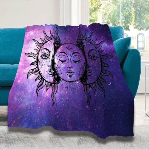 Autumn Winter Moon Sun Pattern Blankets for Beds Sofa Blue Throw Bedspread on Bed Coral Fleece Cozy Soft Bedroom Linen Bedding