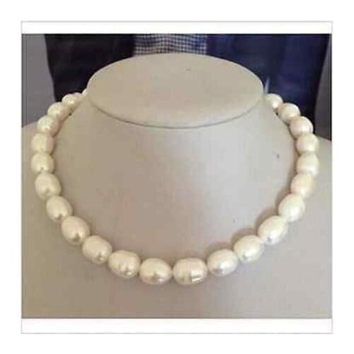 Natural 18" 9-10mm near round white freshwater pearls necklace 18KGP j11648