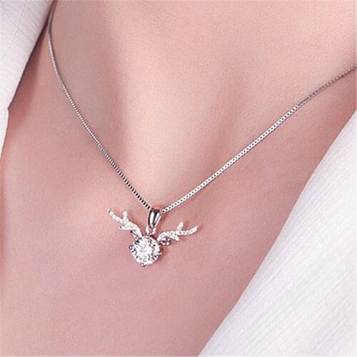 Antler Shaped Necklace Silver with Imitation Moissan Diamond Pendant Females Wedding Jewelry Necklace BH
