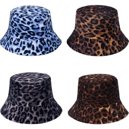 Leopard Decorated Bucket Hat Light-Weight Fisherman Cap Travel Sunhat Outdoor Panama for Men Women with Flat Top