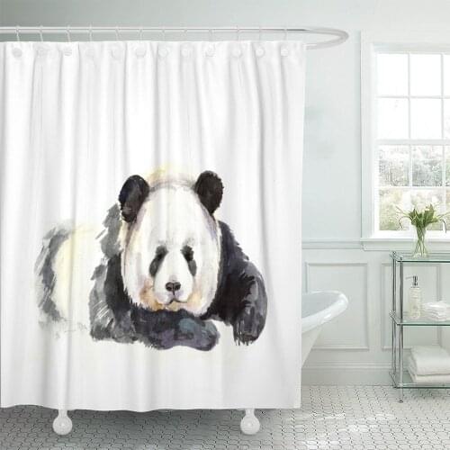 Panda Hand Watercolor Animal Silhouette Sketch Wildlife Vintage Graphic Shower Curtain Waterproof Fabric 60 x 72 Inches Set
