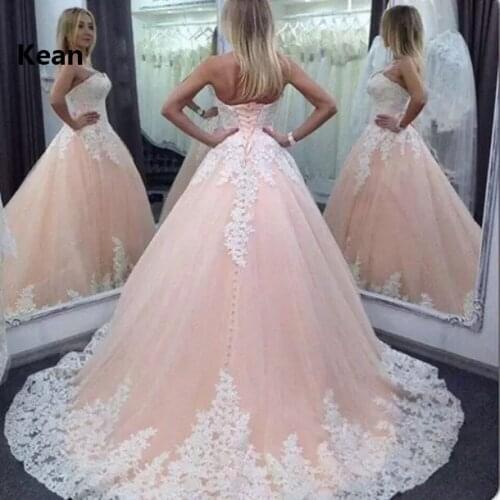 Nude Pink Quinceanera Dresses Strapless Applique Tulle Lace Up Sweet 16 Dresses Graduation Gown Vestidos Ball Gown Evening Dress