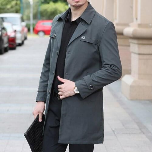 Oversize M-8XL Casual Mens Autumn Mid-Length Solid Windbreaker Outwear Trench Long Coat Spring Top Business Overcoat Man Jacket